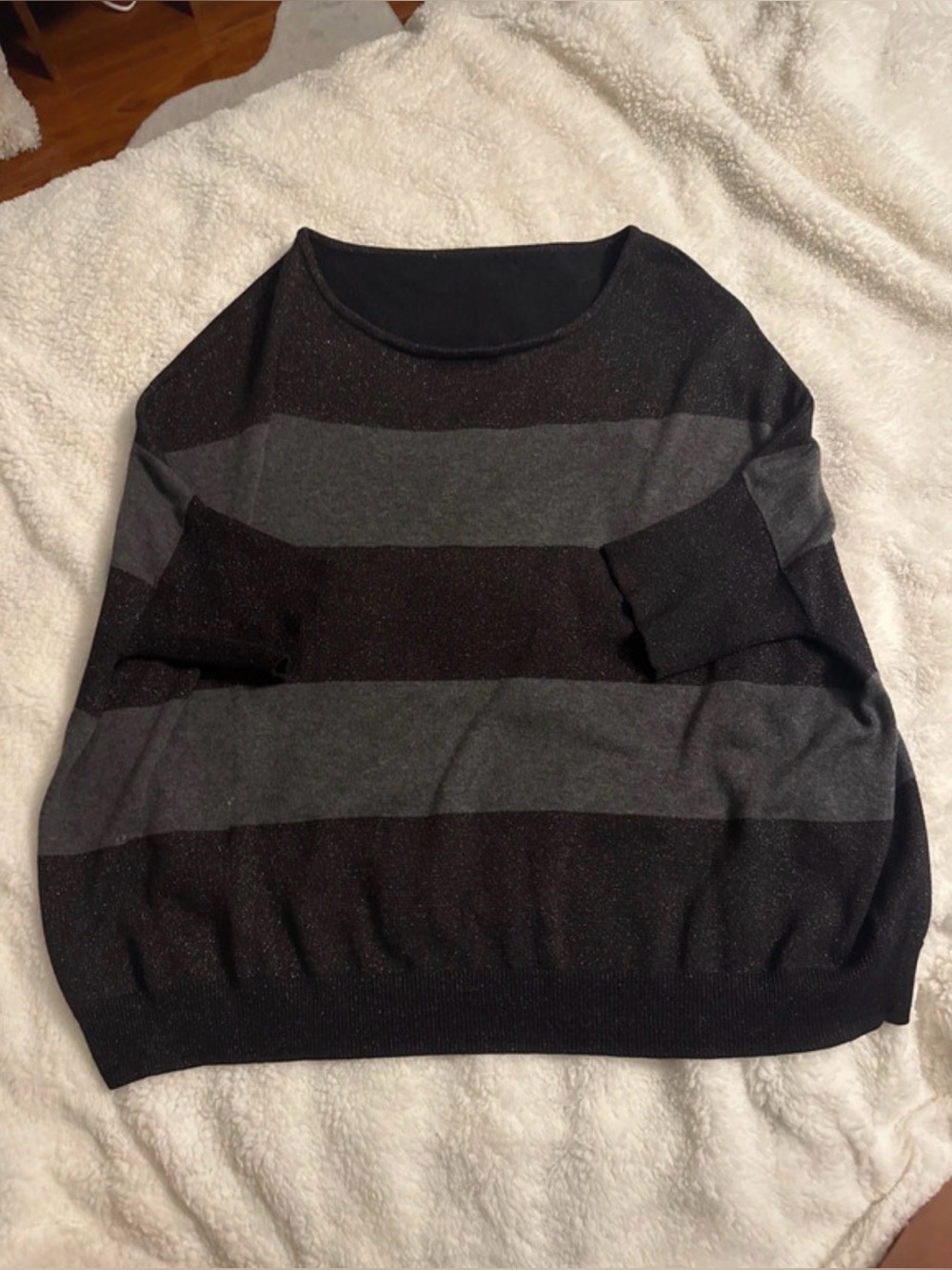 Women's Crewneck Sparkle Stripe Sweater - Black & Gray